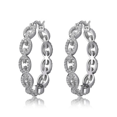 Charles Garnier Sterling Silver DIAMONIQUE Cubic Zirconia Oval Link Hoop Earrings - Silver