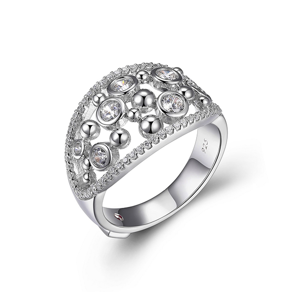 ELLE Sterling Silver Cubic Zirconia Bubble Ring Size 6 - Silver