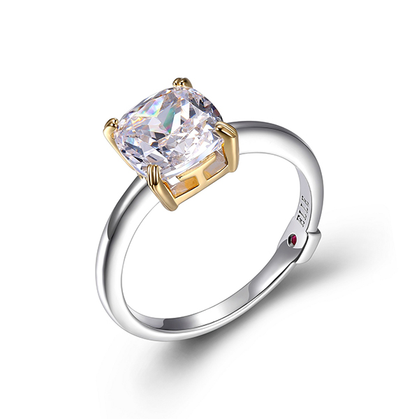 ELLE Sterling Silver SIGNATURE Cubic Zirconia Solitaire Two Tone Ring Size 7