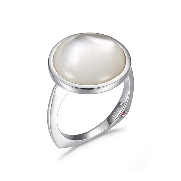 ELLE Sterling Silver SUNRISE White Mother of Pearl Bezel Set Ring Size 7 - Silver