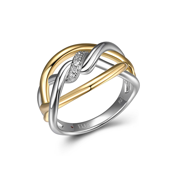 ELLE Sterling Silver TWIST Cubic Zirconia Two Tone Open Ring Size 6