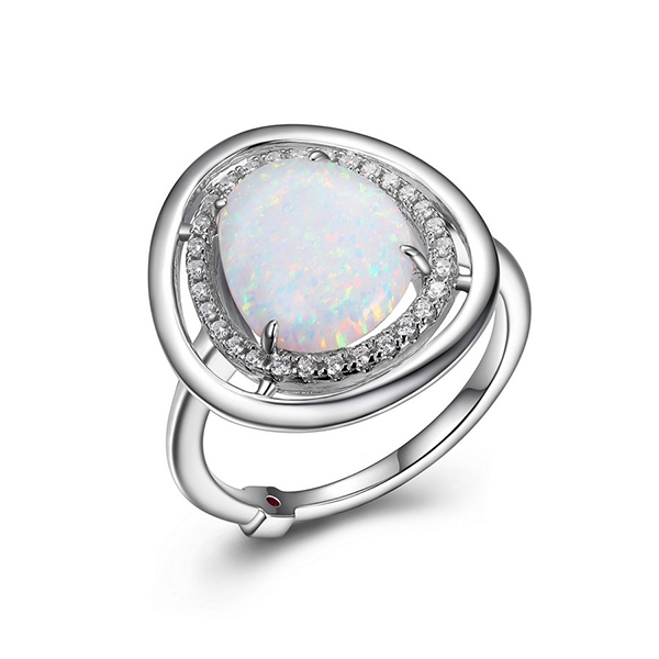 ELLE Sterling Silver HALO Created Opal Double Halo Ring Size 6 - Silver