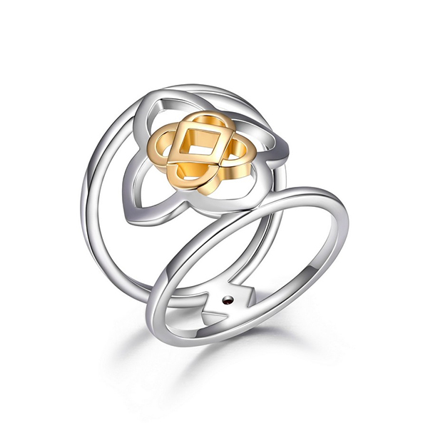 ELLE Sterling Silver FLORENCE Motif Two Tone Wide Ring Size 6