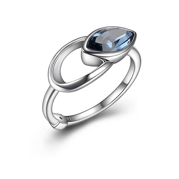 ELLE Sterling Silver EXPRESSION Denim Blue Swarovski Ring Size 6 - Silver