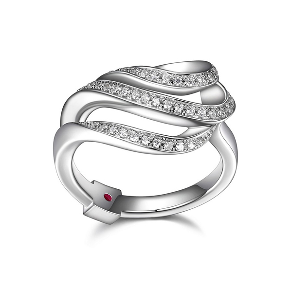 ELLE Sterling Silver MOON SHADOW Layered Cubic Zirconia Wavy Ring Size 6 - Silver