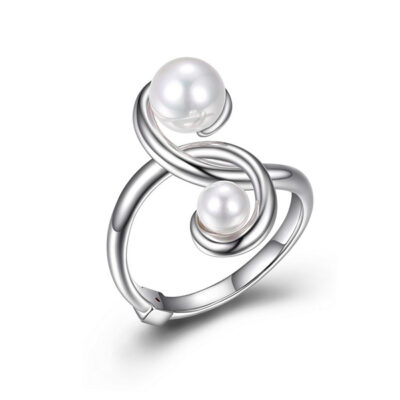 ELLE Sterling Silver PEARLS White Shell Pearl Bypass Ring Size 6 - Silver