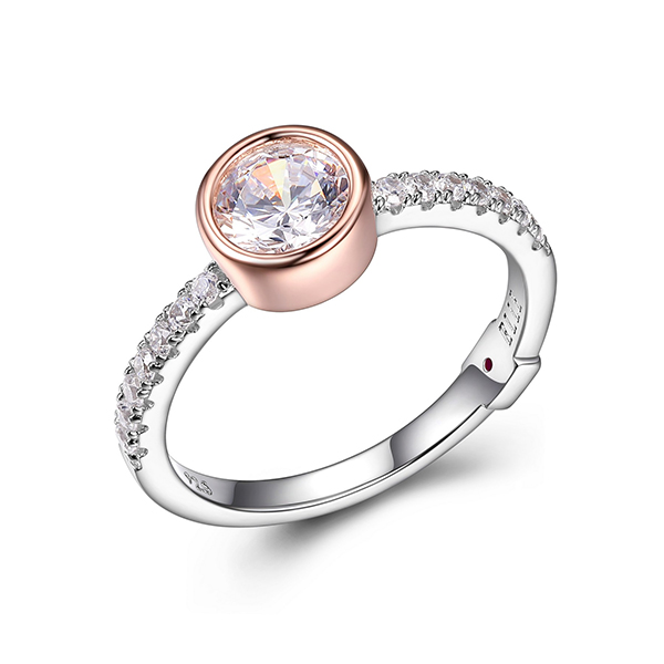 ELLE Sterling Silver SPHERE Cubic Zirconia Bezel Set Two Tone Ring Size 9