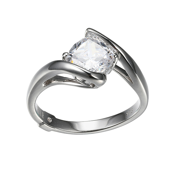 ELLE Sterling Silver PROMISE Cushion Cubic Zirconia Ring Size 7 - Silver