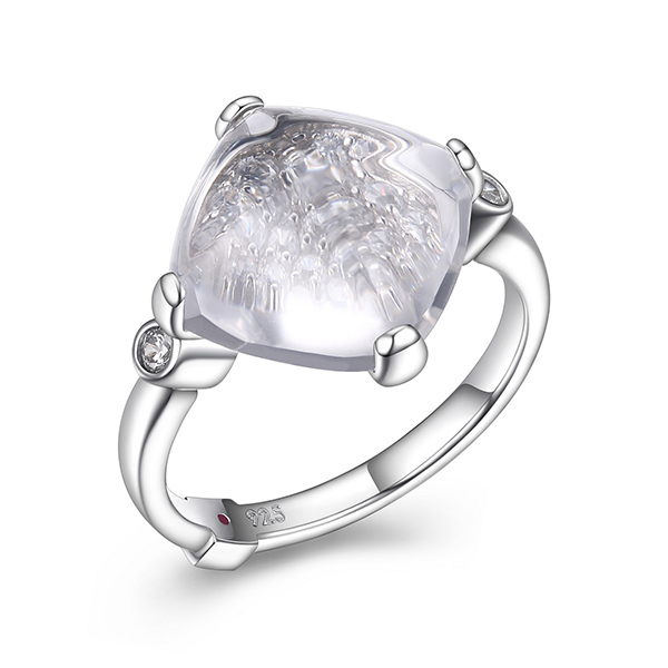 ELLE Sterling Silver  Marble Cushion Cut Synthetic White Crystal and Cubic Zirconia Ring Size 6 - Silver