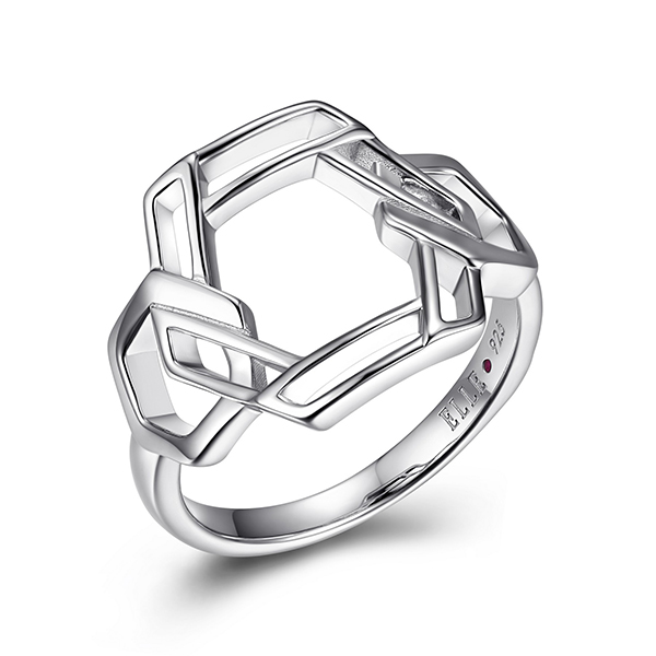 ELLE Sterling Silver LATTICE Hexagon Ring Size 6 - Silver