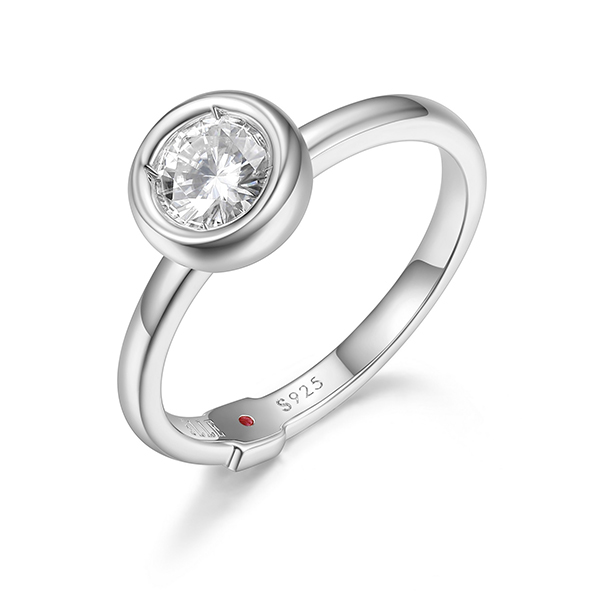 ELLE Sterling Silver BUBBLE Cubic Zirconia Bezel Set Solitaire Ring Size 7 - Silver