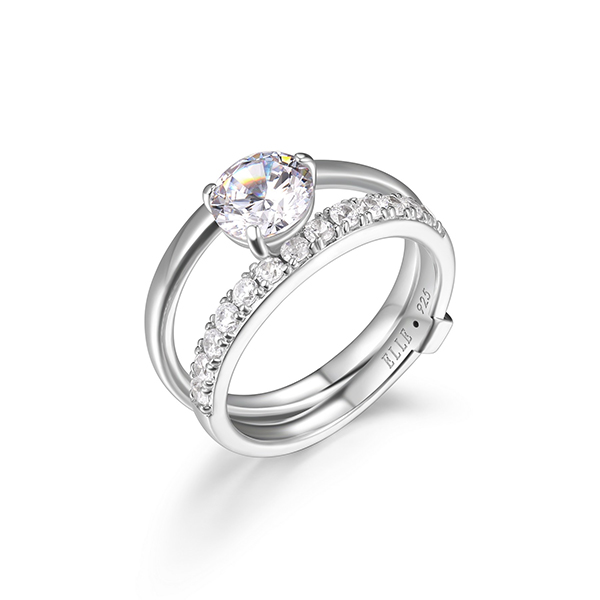 ELLE Sterling Silver GLIMMER 7mm Cubic Zirconia Open Ring Size 7 - Silver