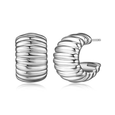 Charles Garnier Sterling Silver ELECTRIC HOOPS Electroforming Ribbed Small Half Hoop Earrings - Silver
