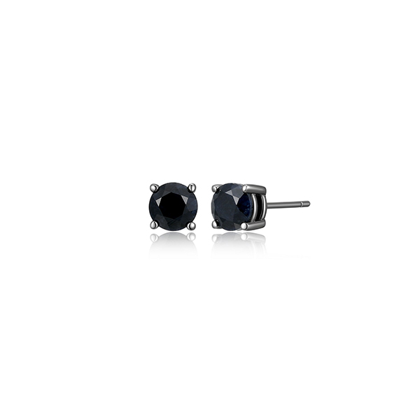 Sterling silver CJ Ethos BASIC 6mm round sapphire gun color stud earrings