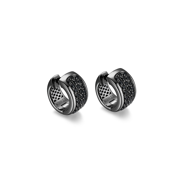 Sterling silver CJ Ethos BLACK ICE gun color and black sapphire 15mm hoop