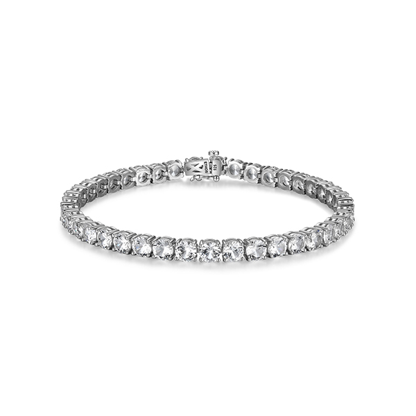 Sterling silver CJ Ethos BASIC rhodium plated 5mm round created whtie sapphire tennis bracelet