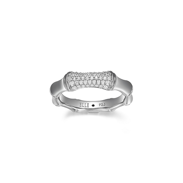 ELLE Sterling Silver BAMBOO 4mm Wide Cubic Zirconia Ring Size 6 - Silver