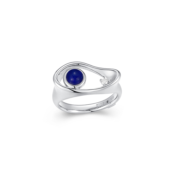 ELLE Sterling Silver SATELITE 5mm Blue Opal Kidney Shape Ring Size 6 - Silver