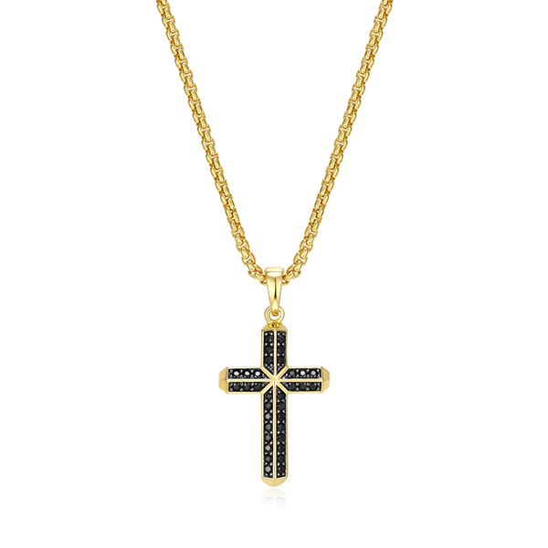 Sterling silver CJ Ethos BLACK ICE 2 tone sapphire cross pendant - 24"