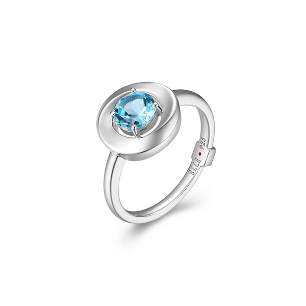 ELLE Sterling Silver SWIRL Round Blue Topaz Solitaire Ring Size 6 - Silver