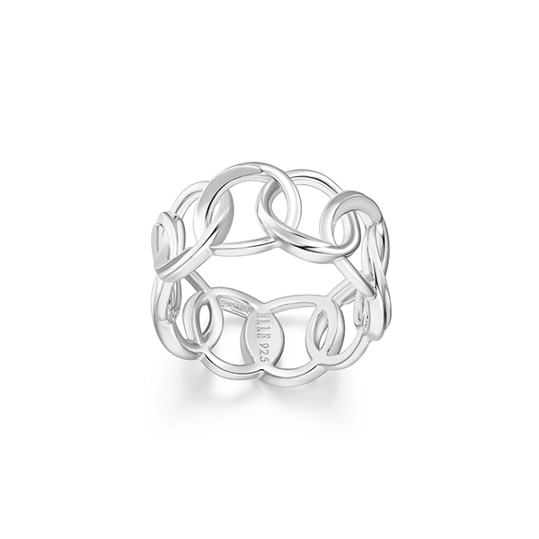 ELLE Sterling Silver SWIRL Circle Link Ring Size 6 - Silver