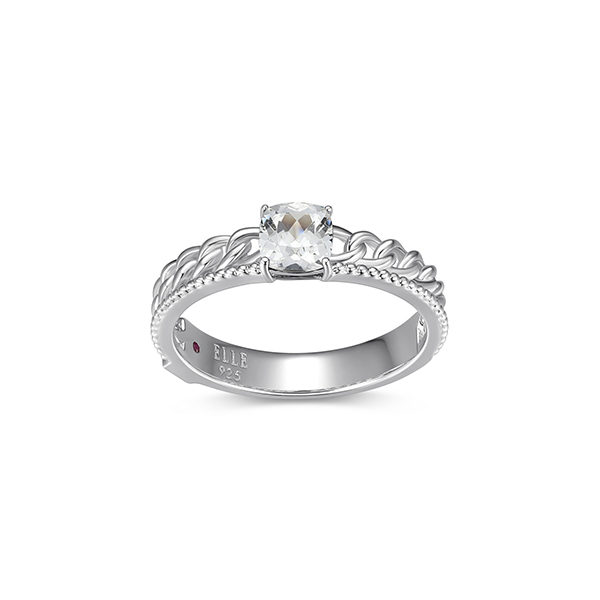 ELLE Sterling Silver WEAVE 5mm Cushion Cut Created White Sapphire Ring Size 6 - Silver