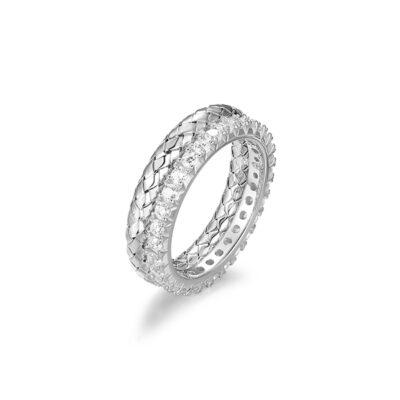 Charles Garnier Sterling Silver GLEAM Cubic Zirconia and Mesh Two Row Ring Size 6 -Silver