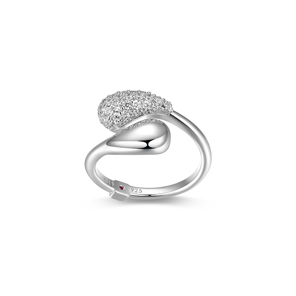 ELLE Sterling Silver RAINDROP Pave Cubic Zirconia and Puffy Pear Shape Bypass Ring Size 6 - Silver