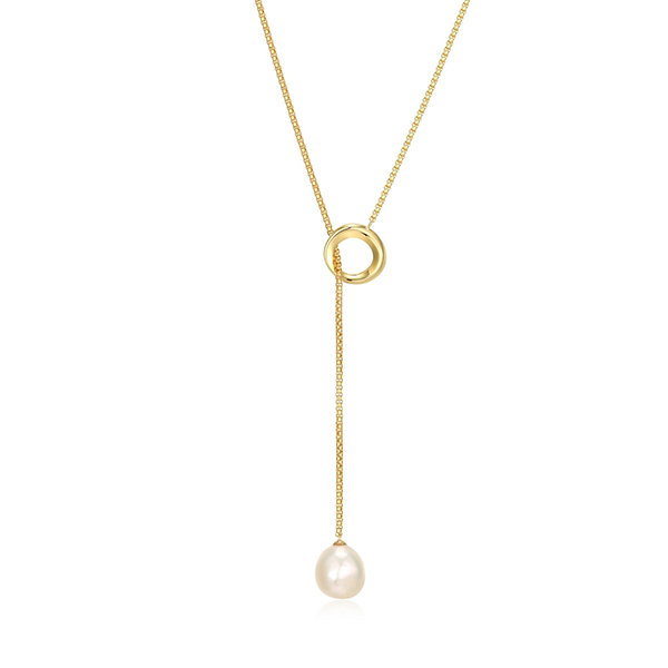 Elle Sterling Silver Baroque Pearl Long Lariat Necklace Size 26 - Gold