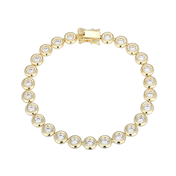 Elle Sterling Silver Puffy Bezel 3mm Round Diamondlite Cubic Zirconia Tennis Bracelet - Gold
