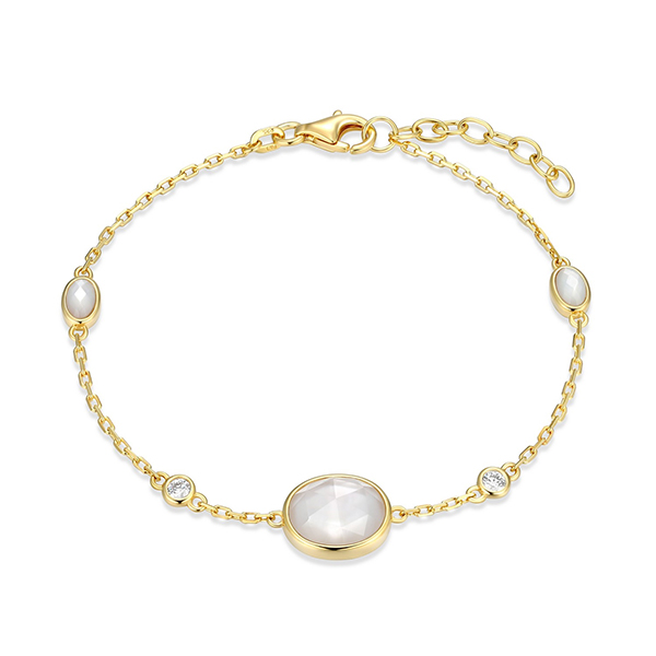 Elle Sterling Silver Oval Mother of Pearl Crystal Doublet and Diamondlite Cubic Zirconia Station Bracelet - Gold