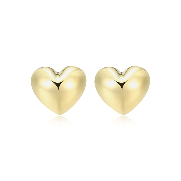 Elle Sterling Silver Puffy Heart Stud Earrings - Gold