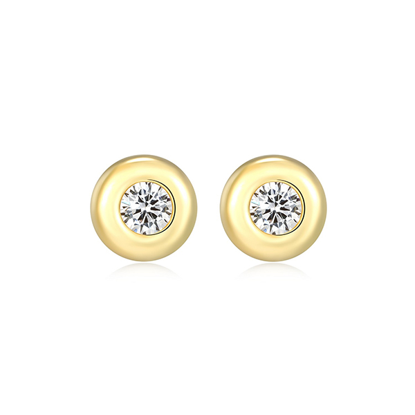 Elle Sterling Silver Puffy Bezel 5mm Round Diamondlite Cubic Zirconia Stud Earrings - Gold