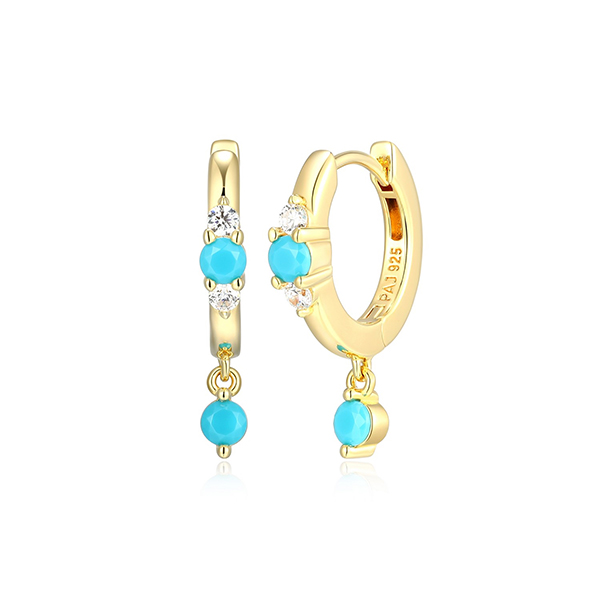 Elle Sterling Silver Diamondlite and Turquoise Nano Huggie Earrings - Gold