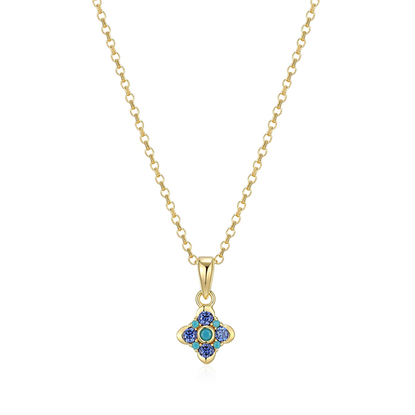 Elle Sterling Silver Tanzanite Cubic Zirconia and Turquoise Nano Adjustable Mini Flower Necklace Size 18 - Gold