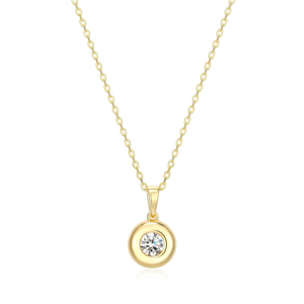 Elle Sterling Silver Puffy Bezel 5mm Round Diamondlite Cubic Zirconia Pendant Necklace Size 17 - Gold