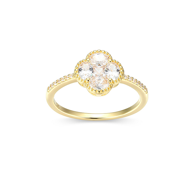 Elle Sterling Silver Diamondlite Cubic Zirconia Clover Ring Size 8 - Gold