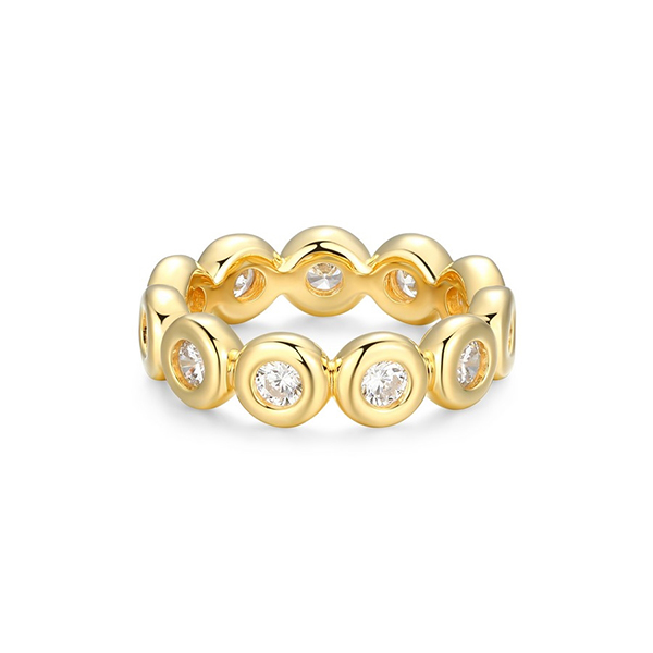 Elle Sterling Silver Puffy Bezel 3mm Round Cubic Zirconia Eternity Band Ring Size 8 - Gold