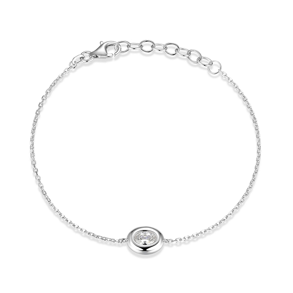 Elle Sterling Silver Puffy Bezel Oval Diamondlite Cubic Zirconia Bracelet Size 6.5 - Silver