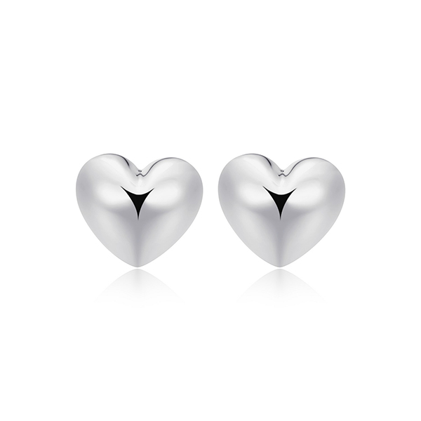 Elle Sterling Silver Puffy Heart Earrings- Silver