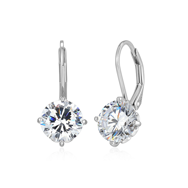 Elle Sterling Silver 8mm Diamondlite Cubic Zirconia Leverback Earrings - Silver