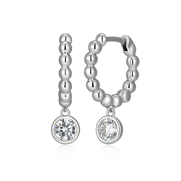 Elle Sterling Silver Diamondlite Cubic Zirconia Bezel Drop Beaded Hoop Earrings - Silver