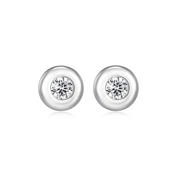 Elle Sterling Silver Puffy Bezel 5mm Round Diamondlite Cubic Zirconia Stud Earrings - Silver