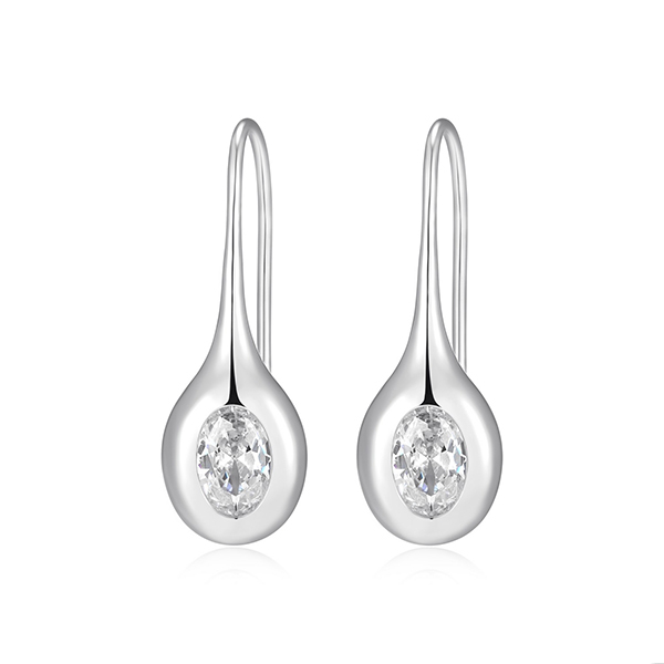 Elle Sterling Silver Puffy Bezel Oval Diamondlite Cubic Zirconia Teardrop Earrings - Silver