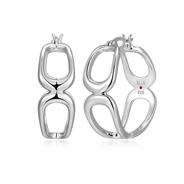 Elle Sterling Silver CITADEL High Polish 25.5mm Open Hoop Earrings - Silver
