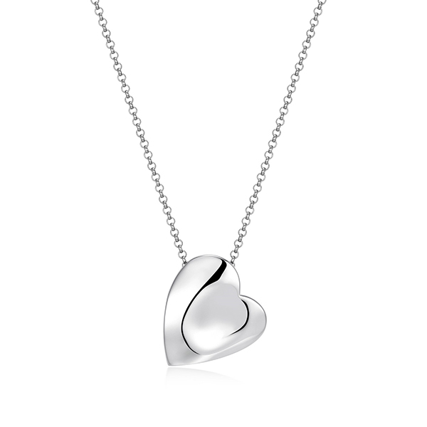 Elle Sterling Silver Concave Heart Pendant Necklace Size 17 - Silver