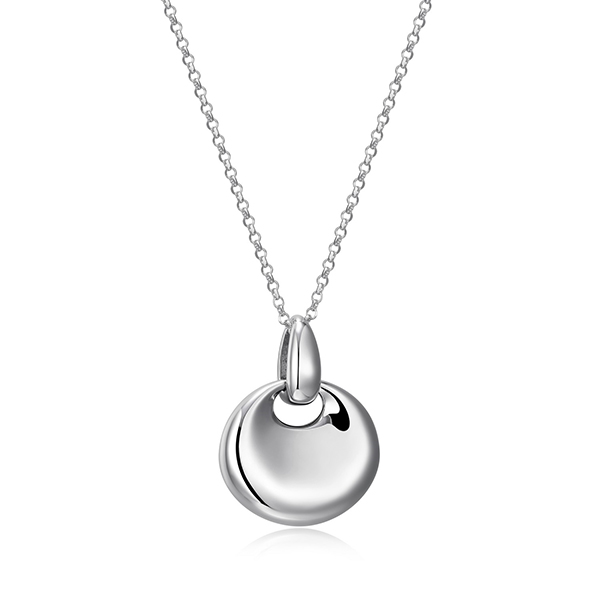 Elle Sterling Silver Asjustable Puffy Disc Pendant Necklace Size 18 - Silver