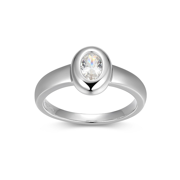Elle Sterling Silver Puffy Bezel Oval Diamondlite Cubic Zirconia Ring Size 8 - Silver