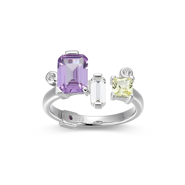 ELLE Sterling Silver PUZZLE Multi Color Created Sapphire and White Alexandrite Ring Size 6 - Silver