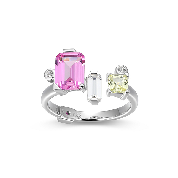 ELLE Sterling Silver PUZZLE Multi Color Created Sapphire and Pink Alexandrite Ring Size 6 - Silver